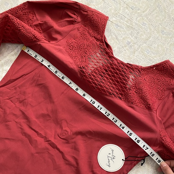 Milk & Honey romantic laced balloon sleeve top, soft red - Picture 4 of 10